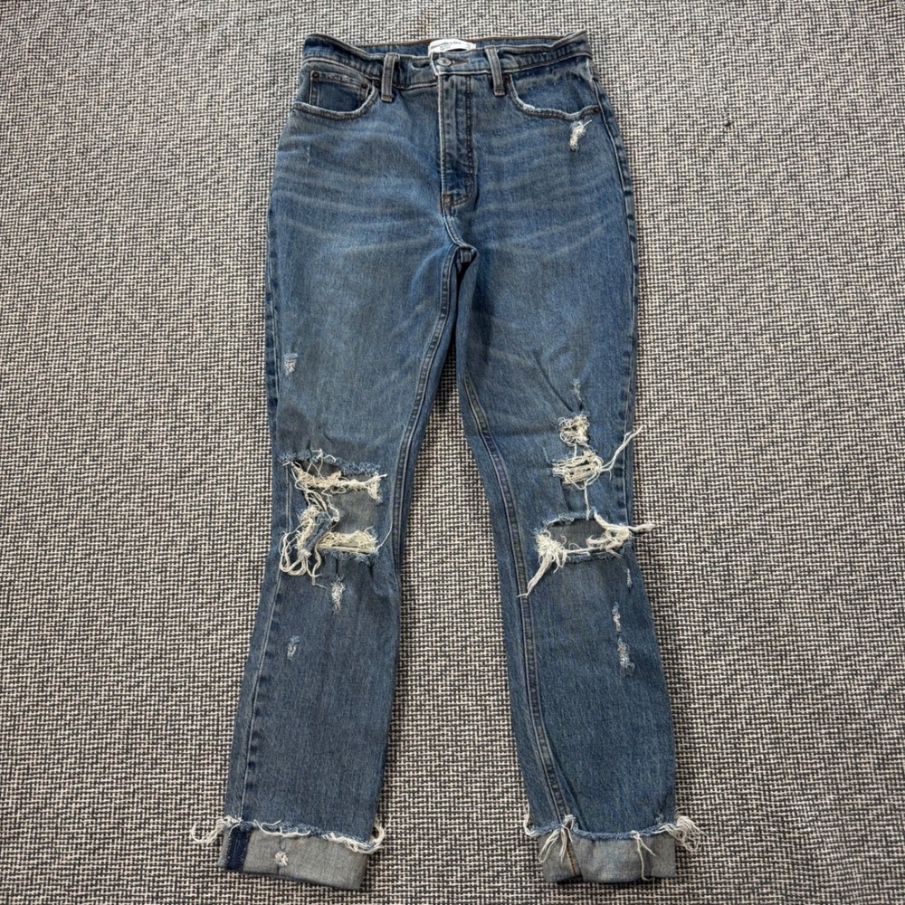 Abercrombie & Fitch The Skinny High Rise Distressed Raw Hem Jeans Blue 27/4L
